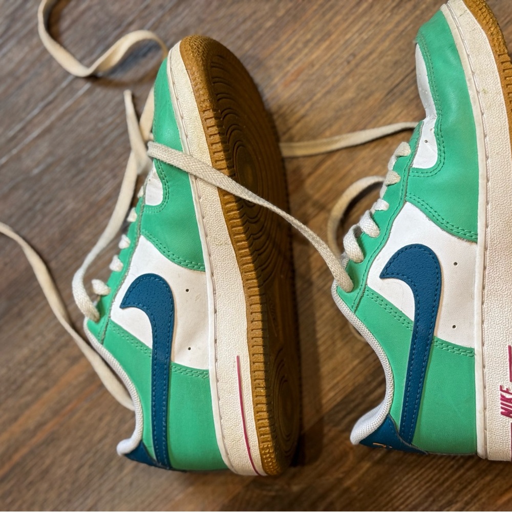 Nike Green and Blue Sneakers with Classic Low-Top Design